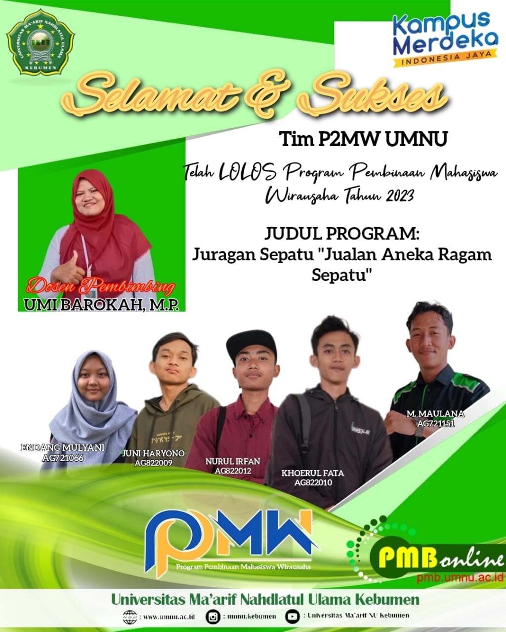 Program Wirausaha P2MW Ditjen Diktiristek- Kemdikbudristek: UMNU Kebumen Menyumbangkan Tiga Tim Berprestasi